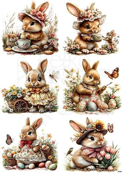 Papier ryżowy do decoupage A4 Wielkanoc - zajączek i kwiaty 4114