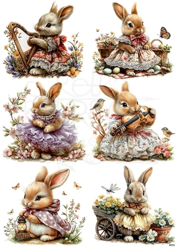 Papier ryżowy do decoupage A4 Wielkanoc - zajączek i kwiaty 4113