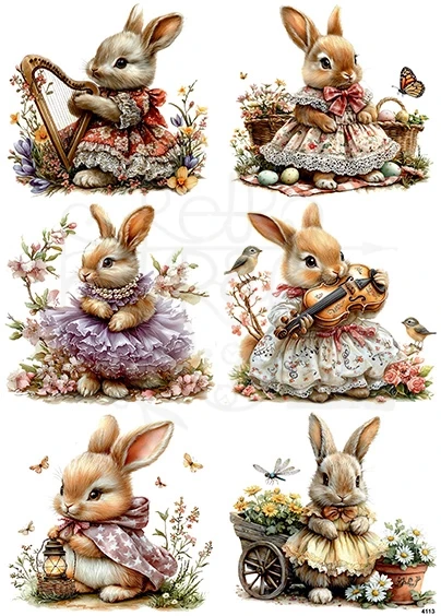 Papier ryżowy do decoupage A4 Wielkanoc - zajączek i kwiaty 4113