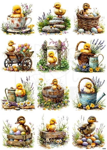 Papier ryżowy do decoupage A4 Wielkanoc - kaczuszka i kwiaty 4098