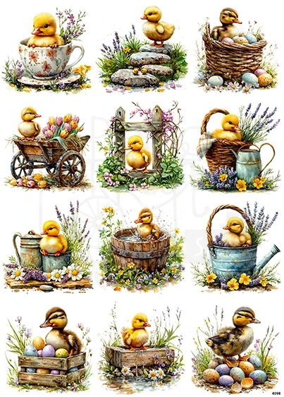 Papier ryżowy do decoupage A4 Wielkanoc - kaczuszka i kwiaty 4098