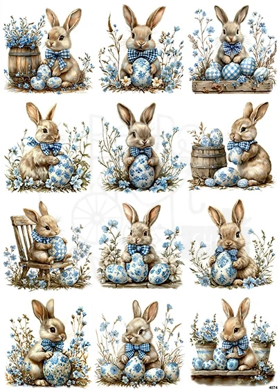 Papier ryżowy do decoupage A4 Wielkanoc - zajączek pisanki i kwiaty 4074