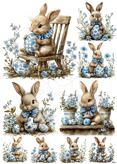 Papier ryżowy do decoupage A4 Wielkanoc - zajączek pisanki i kwiaty 4073
