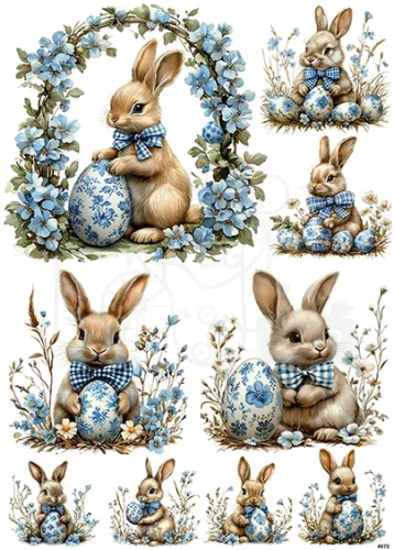 Papier ryżowy do decoupage A4 Wielkanoc - zajączek pisanki i kwiaty 4072