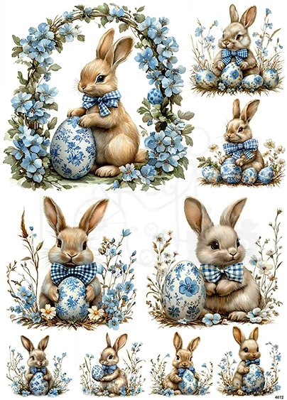 Papier ryżowy do decoupage A4 Wielkanoc - zajączek pisanki i kwiaty 4072