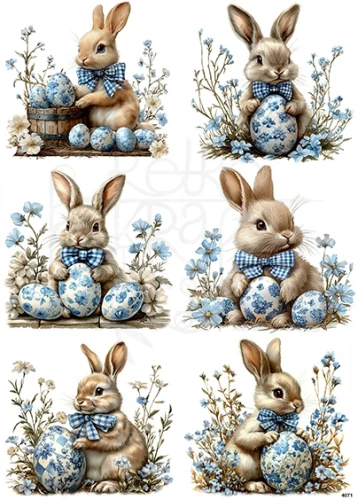 Papier ryżowy do decoupage A4 Wielkanoc - zajączek pisanki i kwiaty 4071