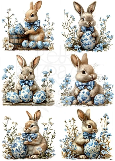 Papier ryżowy do decoupage A4 Wielkanoc - zajączek pisanki i kwiaty 4071