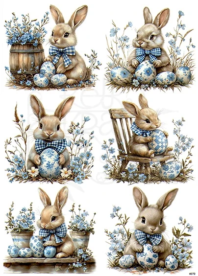 Papier ryżowy do decoupage A4 Wielkanoc - zajączek pisanki i kwiaty 4070