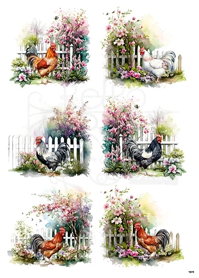 Papier ryżowy do decoupage A4 Kogut i biały płotek 1876