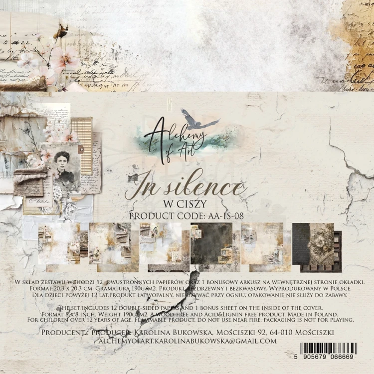 Zestaw papierów do scrapbookingu 20x20 In silence - AA-IS-08 Alchemy of Art