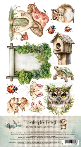 Zestaw papierów 15x30 dodatki do samodzielnego wycięcia Friends of the Forest - Elementy AA-FOTF-10 Alchemy of Art