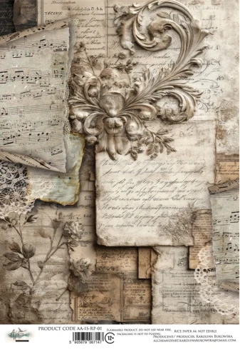 Papier ryżowy do decoupage A4 In silence - Ornament i listy AA-IS-RP-01 Alchemy of Art