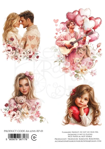 Papier ryżowy do decoupage A4 In silence - Nuty i kwiat AA-love-RP-01 Alchemy of Art