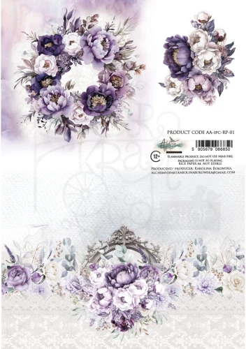 Papier ryżowy do decoupage A4 In purple colors - Kwiaty AA-IPC-RP-01 Alchemy of Art