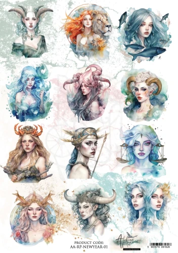 Papier ryżowy do decoupage A4 Znaki zodiaku - AA-NEWYEAR-RP-01 Alchemy of Art