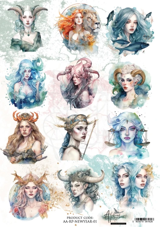 Papier ryżowy do decoupage A4 Znaki zodiaku - AA-NEWYEAR-RP-01 Alchemy of Art