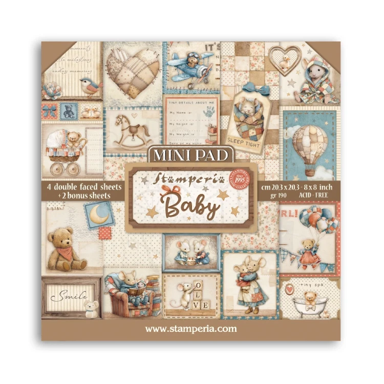 Zestaw papierów do scrapbookingu 20x20 Mini Pad Baby 6 arkuszy SBBMS001 Stamperia