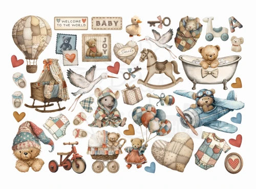 Ozdoby papierowe samoprzylepne Ephemera Baby DFLCT73 Stamperia
