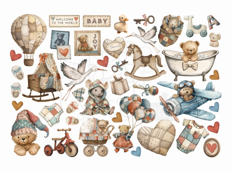 Ozdoby papierowe samoprzylepne Ephemera Baby DFLCT73 Stamperia