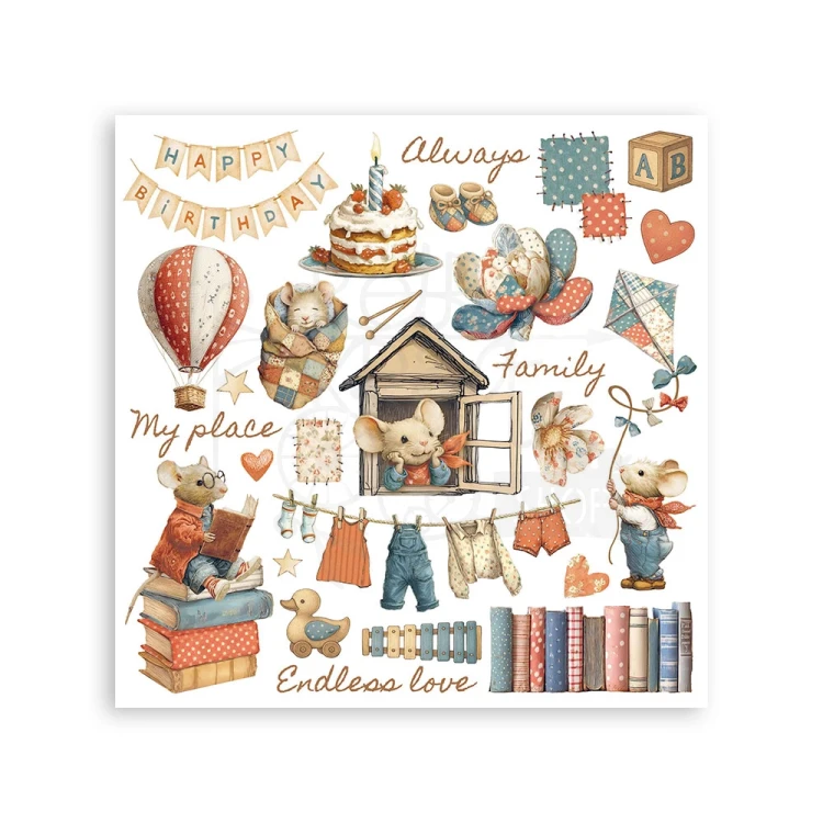 Rub-on transfer 15.5x15.15cm Family DFLRBX04 Stamperia