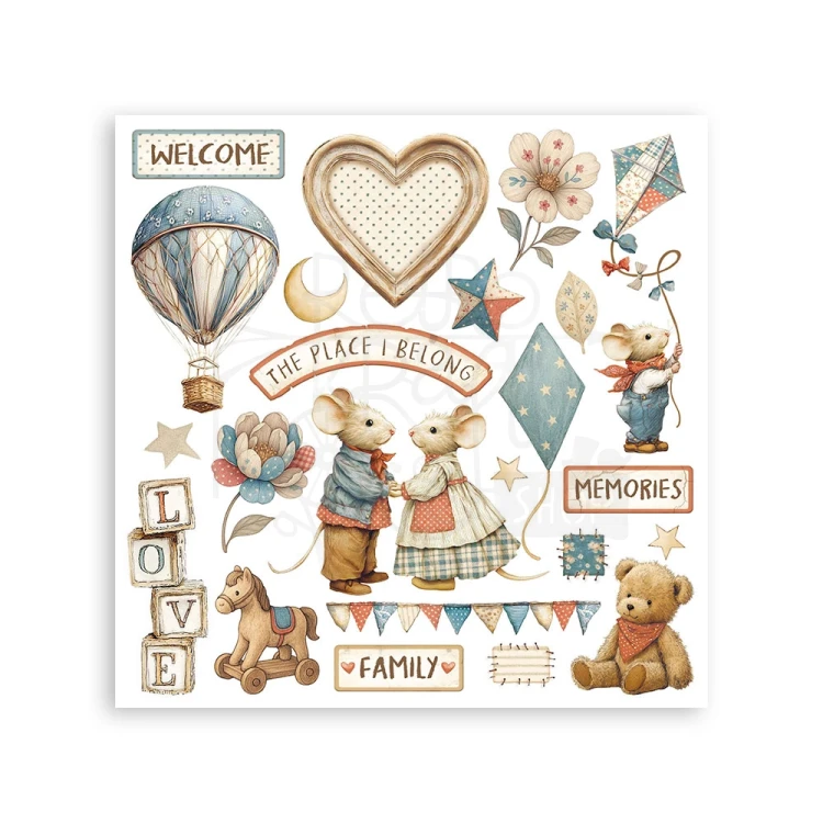 Rub-on transfer 15.5x15.15cm Family DFLRBX04 Stamperia