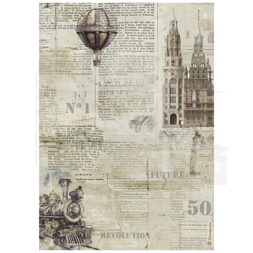 Papier ryżowy do decoupage A4 Voyages Fantastiques Sepia DFSA41102 Stamperia