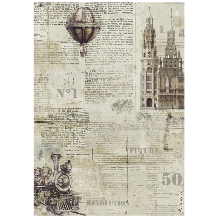 Papier ryżowy do decoupage A4 Voyages Fantastiques Sepia DFSA41102 Stamperia