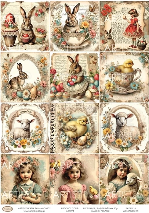 Papier ryżowy do decoupage A4 Wielkanoc 19 A-R-094 Artistiko