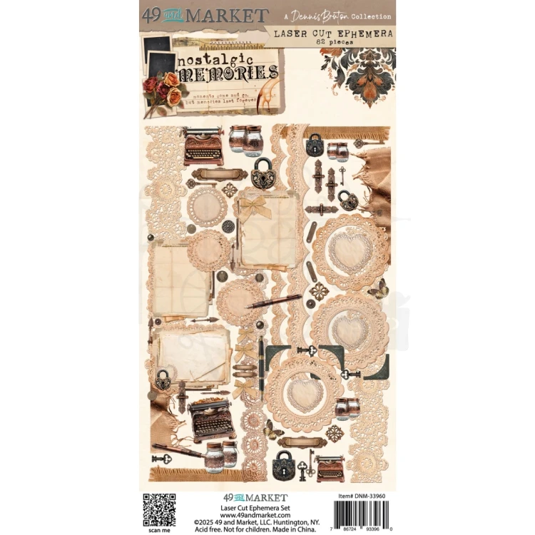 Ozdoby papierowe die-cuts Nostalgic Memories Laser Cut Ephemera 82 szt DNM-33960 49 and Market