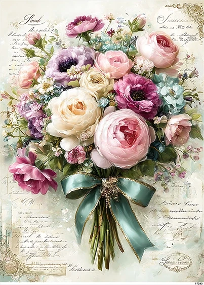 Papier ryżowy do decoupage A5 Kwiaty bukiet retro 17293