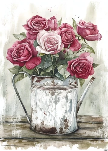 Papier ryżowy do decoupage A5 Róże w konewce retro 17067