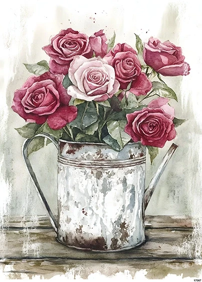 Papier ryżowy do decoupage A5 Róże w konewce retro 17067