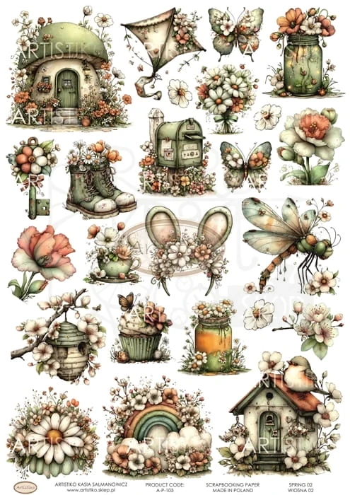 Papier do scrapbookingu A4 dodatki do wycinania Wiosna 02 A-P-103 Artistiko