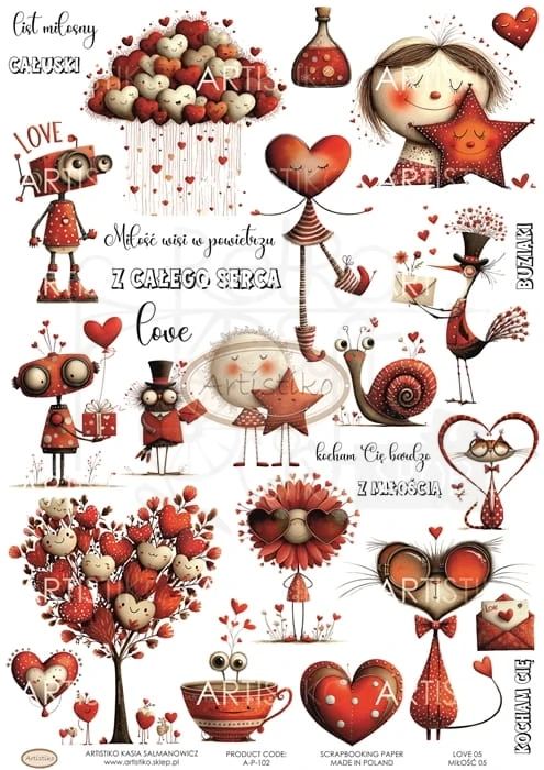 Papier do scrapbookingu A4 dodatki do wycinania Miłość 05 A-P-102 Artistiko