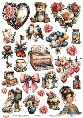 Papier do scrapbookingu A4 dodatki do wycinania Miłość 04 A-P-101 Artistiko
