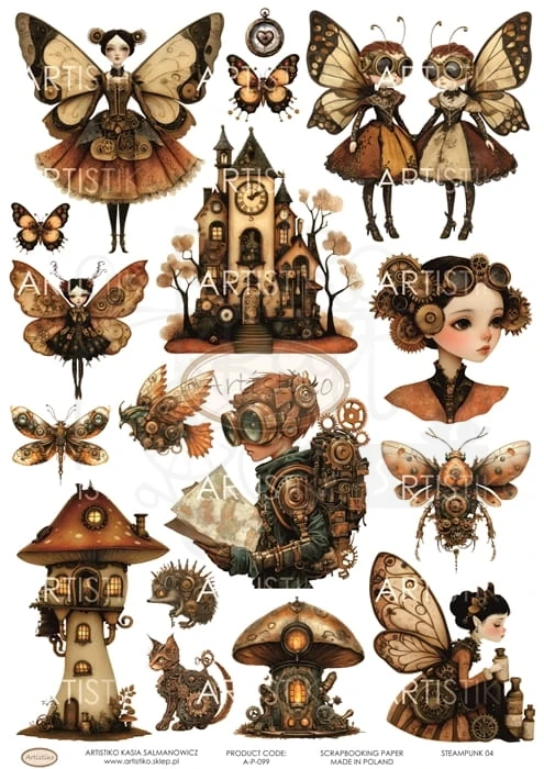 Papier do scrapbookingu A4 dodatki do wycinania Steampunk 04 A-P-099 Artistiko