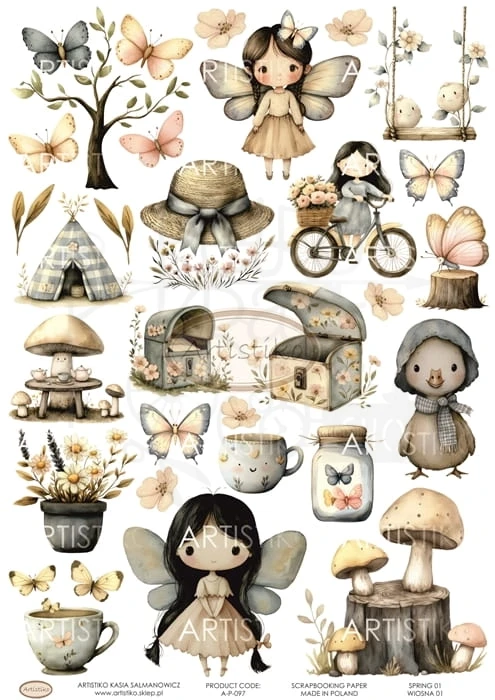 Papier do scrapbookingu A4 dodatki do wycinania Wiosna 01 A-P-097 Artistiko