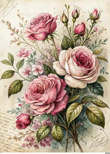 Papier ryżowy do decoupage A5 Bukiet róże vintage 17715
