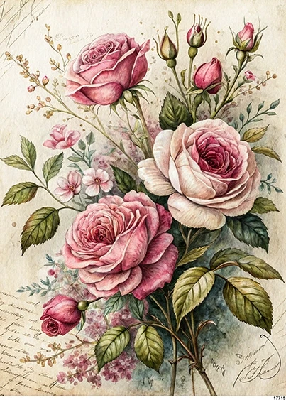 Papier ryżowy do decoupage A5 Bukiet róże vintage 17715