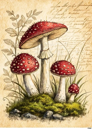 Papier ryżowy do decoupage A5 Grzyby muchomory retro 17643