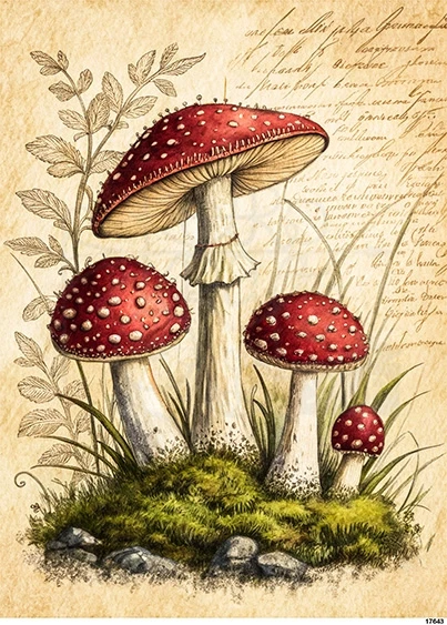 Papier ryżowy do decoupage A5 Grzyby muchomory retro 17643