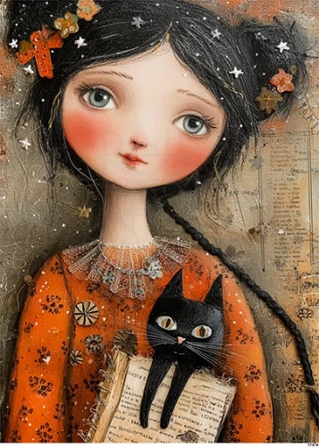 Papier ryżowy do decoupage A5 Dziewczyna i czarny kot 17474