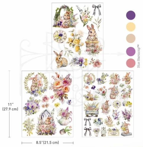 Rub-on Decor Transfer Middy 21.5x27.9cm Hop Into Spring 3 arkusze 680947 Prima