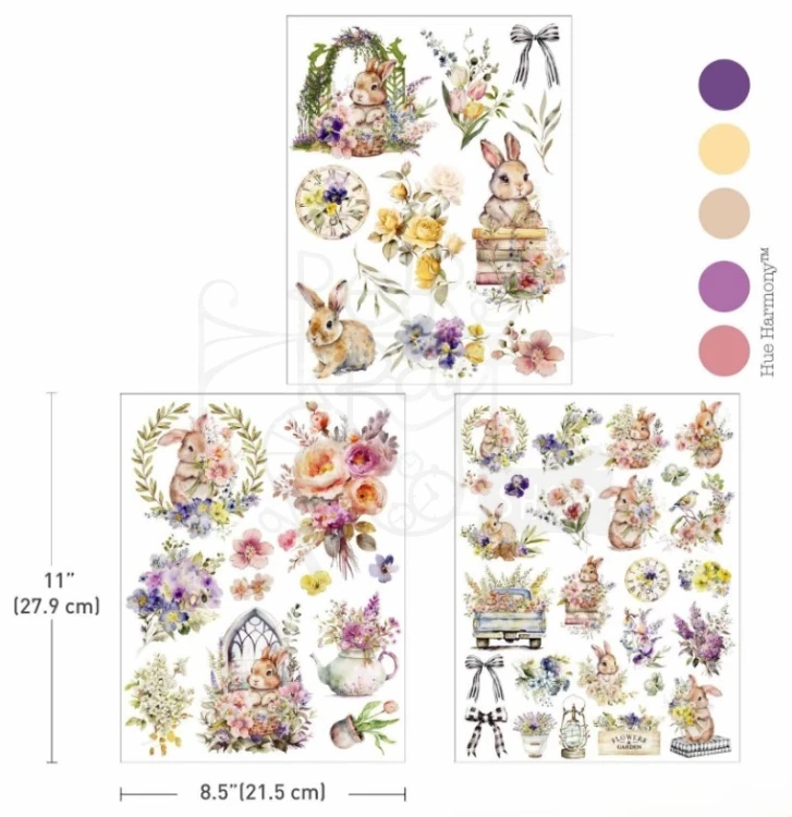 Rub-on Decor Transfer Middy 21.5x27.9cm Hop Into Spring 3 arkusze 680947 Prima