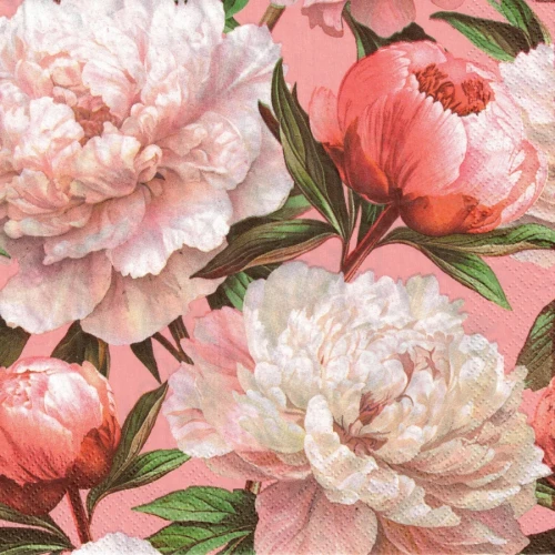 Serwetka 33x33 - Różowe peonie
