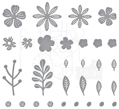 Zestaw wykrojników Mini Blooms and Sprigs Kwiaty i listki - 12szt S2-314 Spellbinders