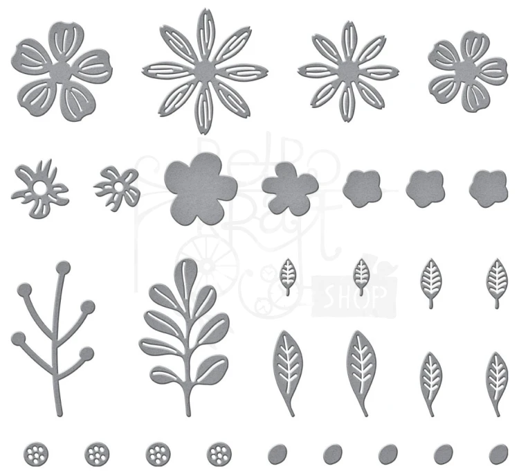 Zestaw wykrojników Mini Blooms and Sprigs Kwiaty i listki - 12szt S2-314 Spellbinders