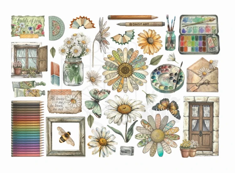 Ozdoby papierowe samoprzylepne Ephemera Daisy Art DFLCT74 Stamperia