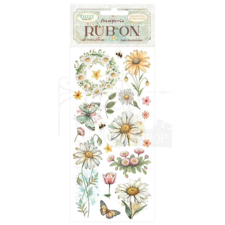 Rub-on transfer 10x21.6cm Daisy Art - Stokrotki i motyl DFLRB220 Stamperia