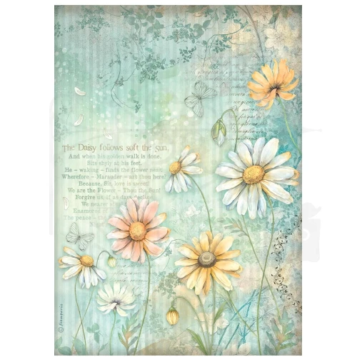 Papier ryżowy do decoupage A4 Daisy Art - Stokrotki DFSA41093 Stamperia